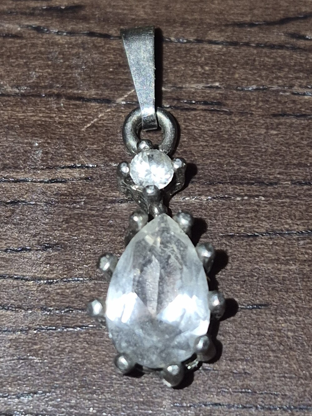 80% Silver Teardrop Clear Crystal Pendant